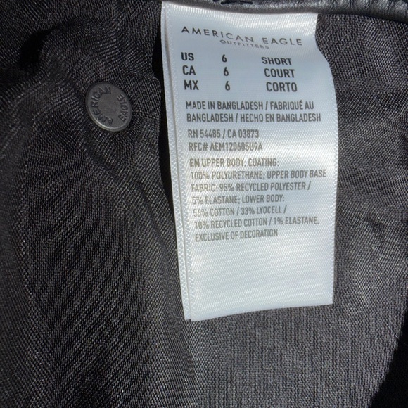 AEO 6 Short Faux Leather trim Black Denim Super High Rise Ankle Straight Jean - Picture 6 of 7